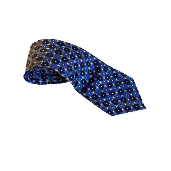 Rochas Paris 100% Silk Neck Tie Colorful Geometric Circle Print Handmade Blue - Picture 2 of 5